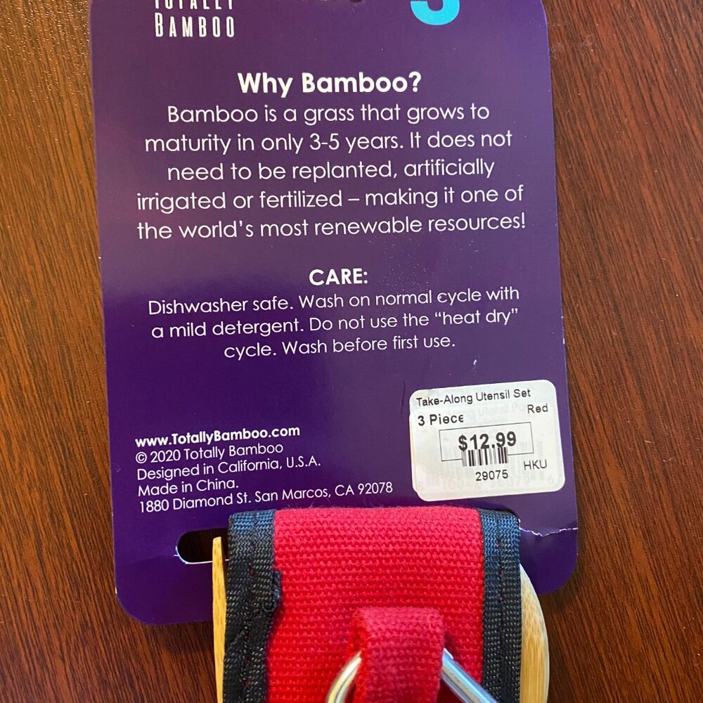 Reusable Bamboo Utensil Set Red (includes 2 sets) - Picture 2 of 3